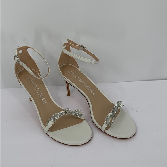 Stuart Weitzman Nudist bow sandal shoe white leather clear crystal formal 9.5 - Picture 2 of 8
